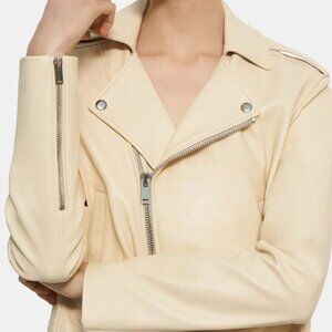$995 Theory Leather Moto Jacket Women Sz M